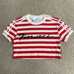 Fiorucci x Adidas Red & White Striped Crop Tee